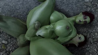 Two futanari orc sisters fuck each other with their big cocks