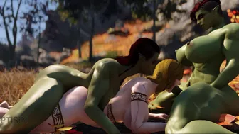 Muscular futanari orcs fuck Juicy Curvy Warrior