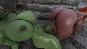 Dark Babe Rides Huge Futa Orc Cock