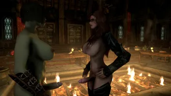 Aela Draining a Futa Orc Completely