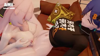 【FUTA】Futanari Belle Fucks her friends hard. Nicole Demara, Anby Demara, Nekomata