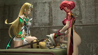 Pyra and Mythra spitroast Nia