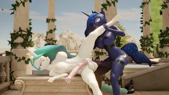 Luna X Celestia sideways balcony [Erostud]